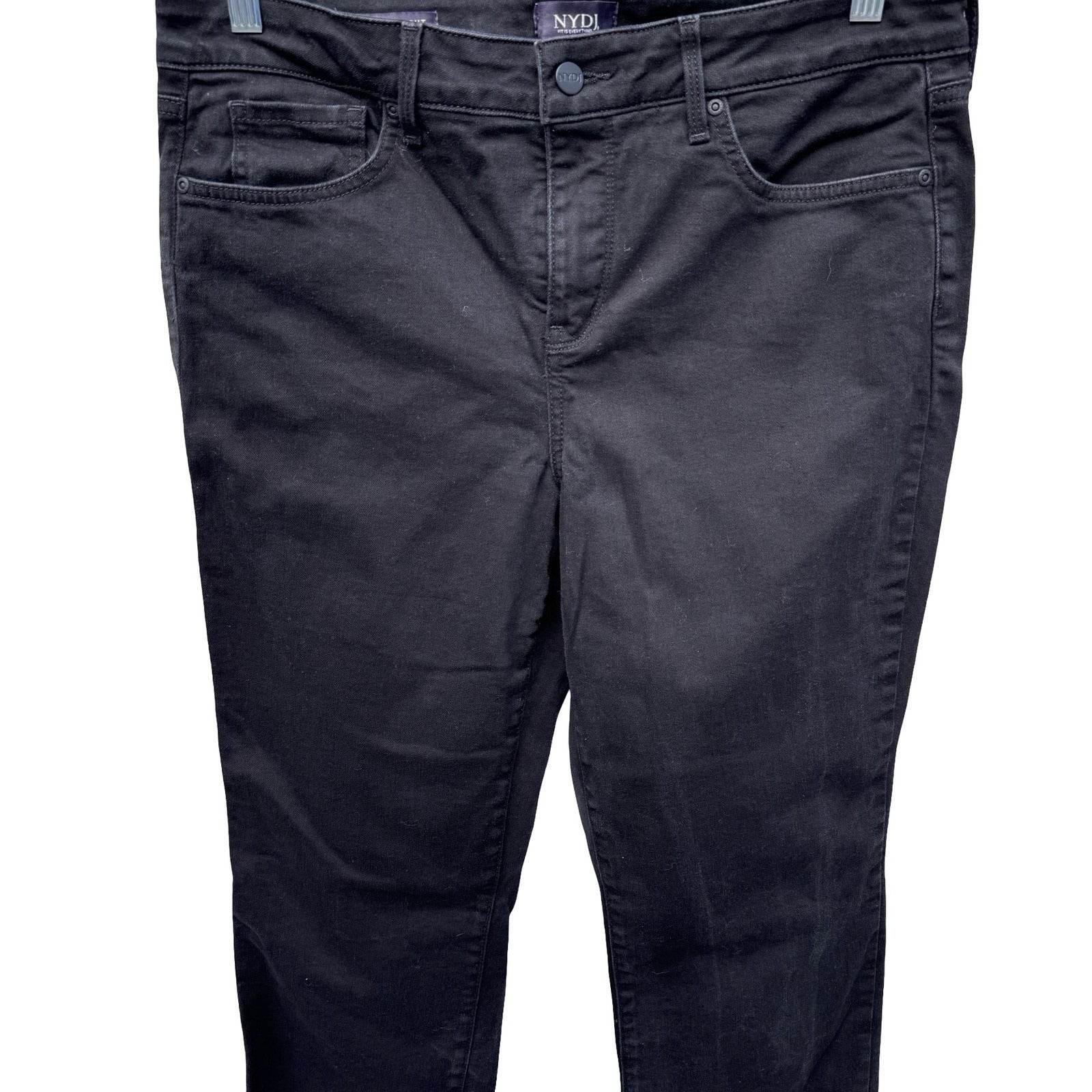 NYDJ Marilyn Straight Leg Black Dark Wash Jeans Womens 12 Lift Tuck Technology