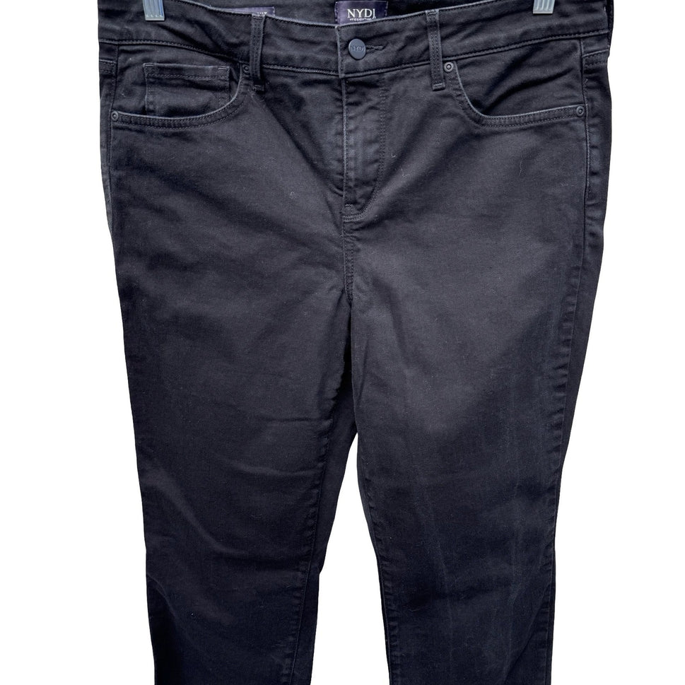 NYDJ Marilyn Straight Leg Black Dark Wash Jeans Womens 12 Lift Tuck Technology