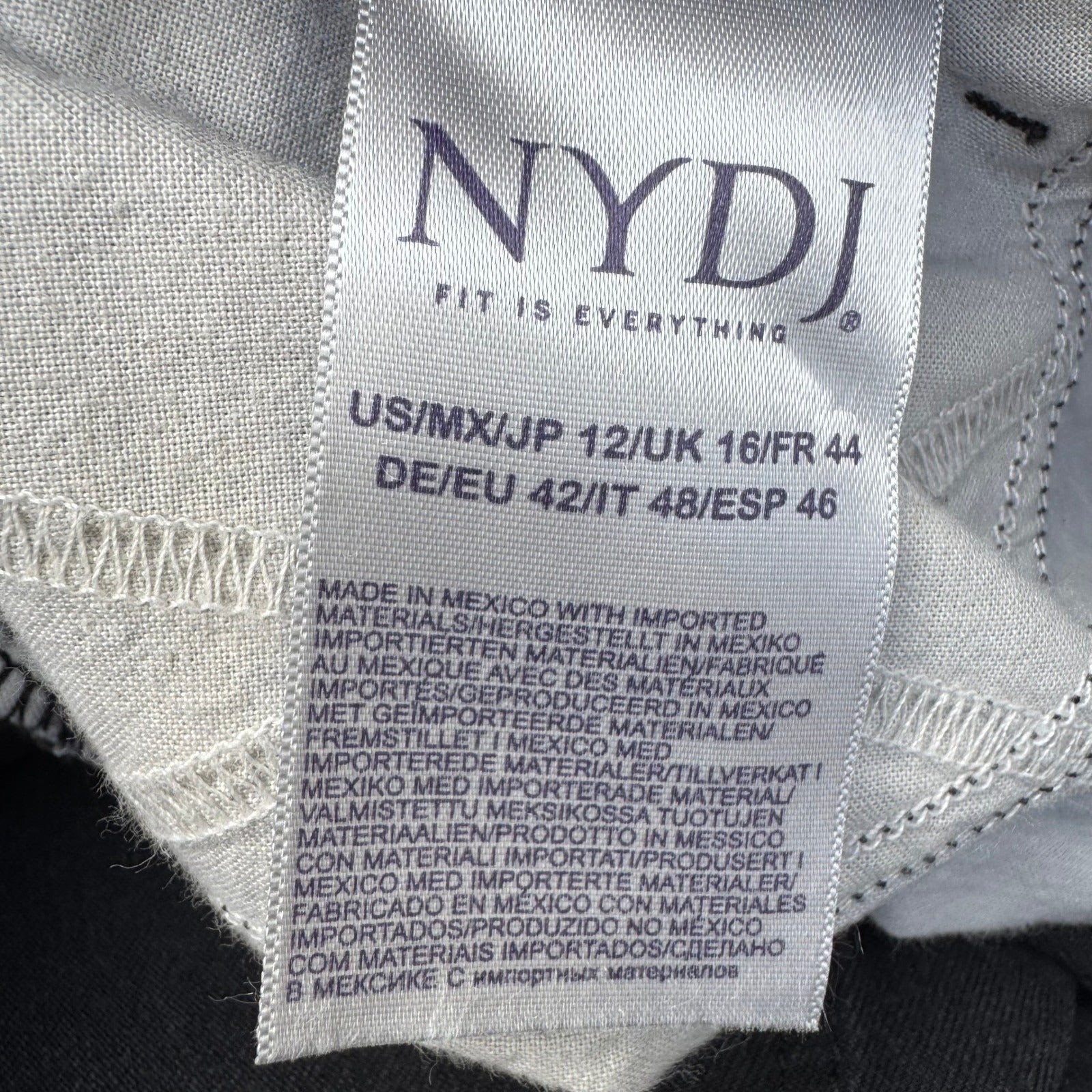 NYDJ Marilyn Straight Leg Black Dark Wash Jeans Womens 12 Lift Tuck Technology