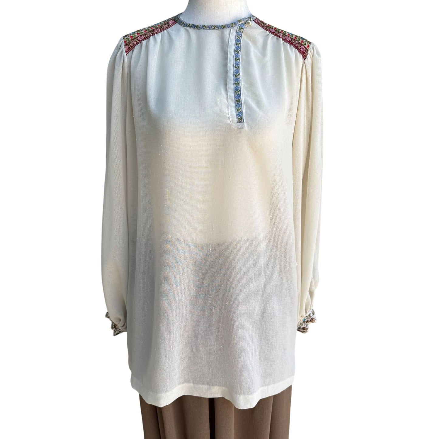 The French Clique Vintage 70s Silk Embroidered Blouse Belt Harem Palazzo Pants 4