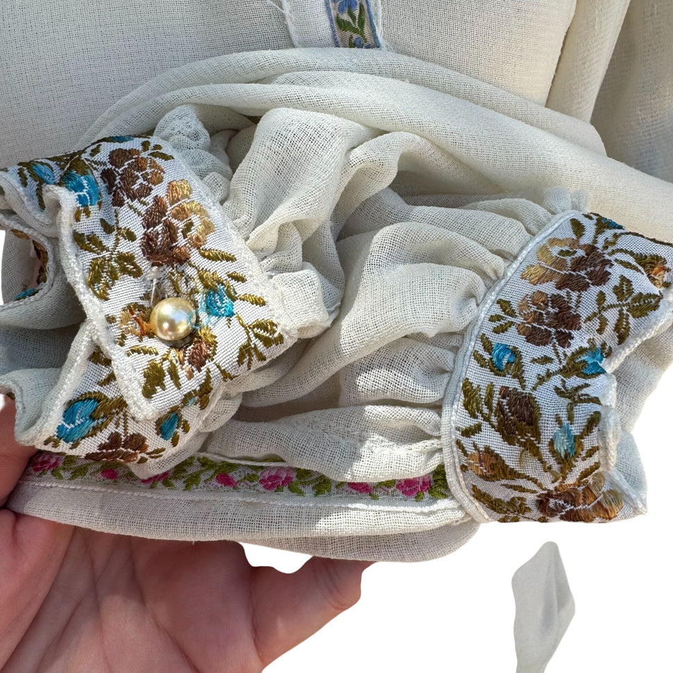 The French Clique Vintage 70s Silk Embroidered Blouse Belt Harem Palazzo Pants 4