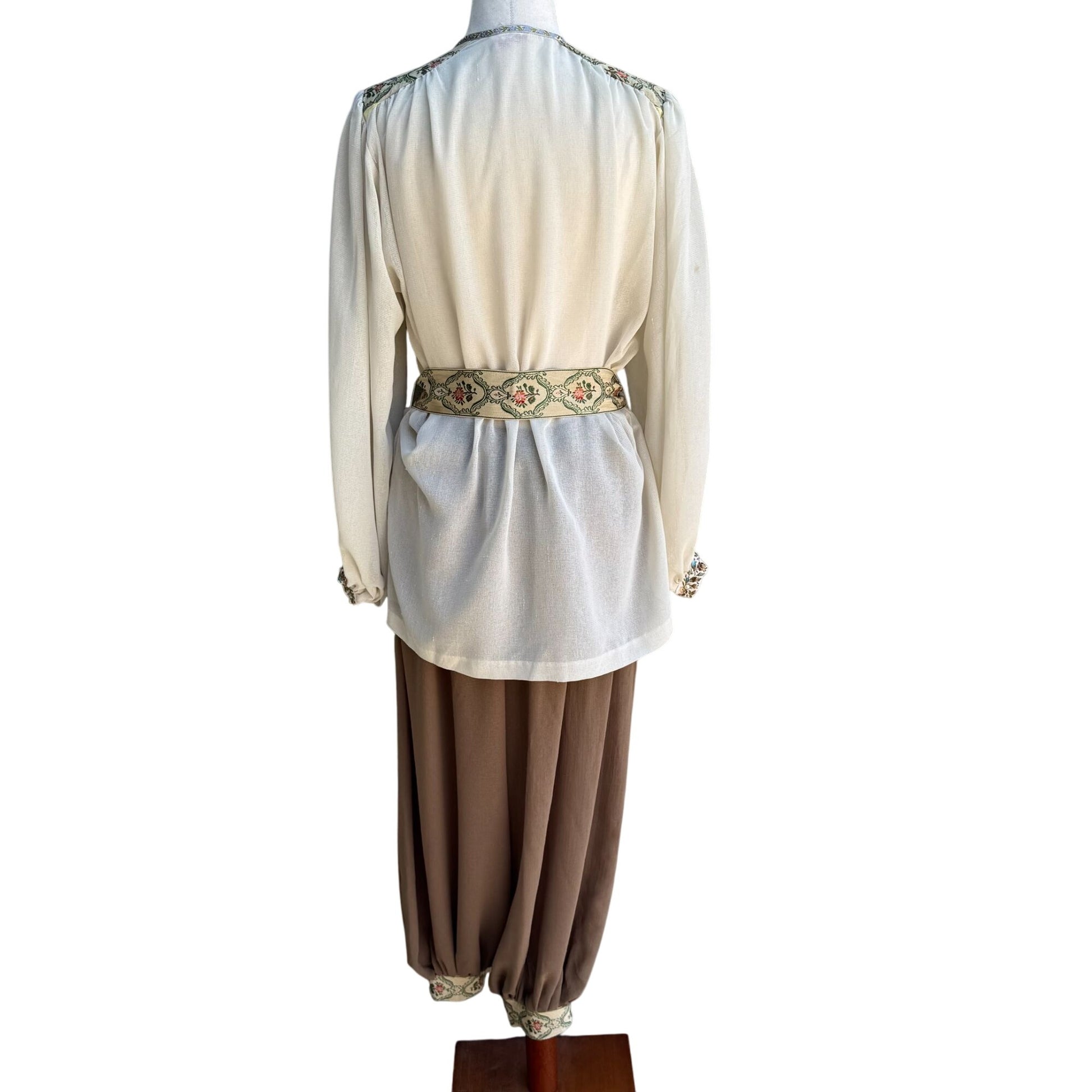 The French Clique Vintage 70s Silk Embroidered Blouse Belt Harem Palazzo Pants 4