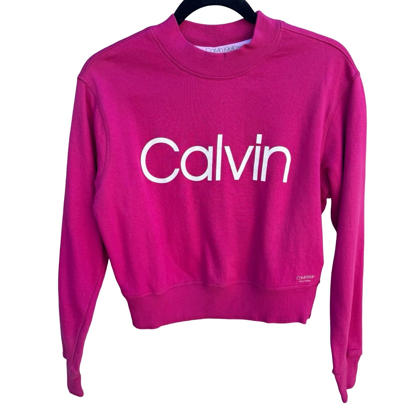 Calvin Klein Performance Womens Magenta Pink Cropped Logo Sweatshirt Size S