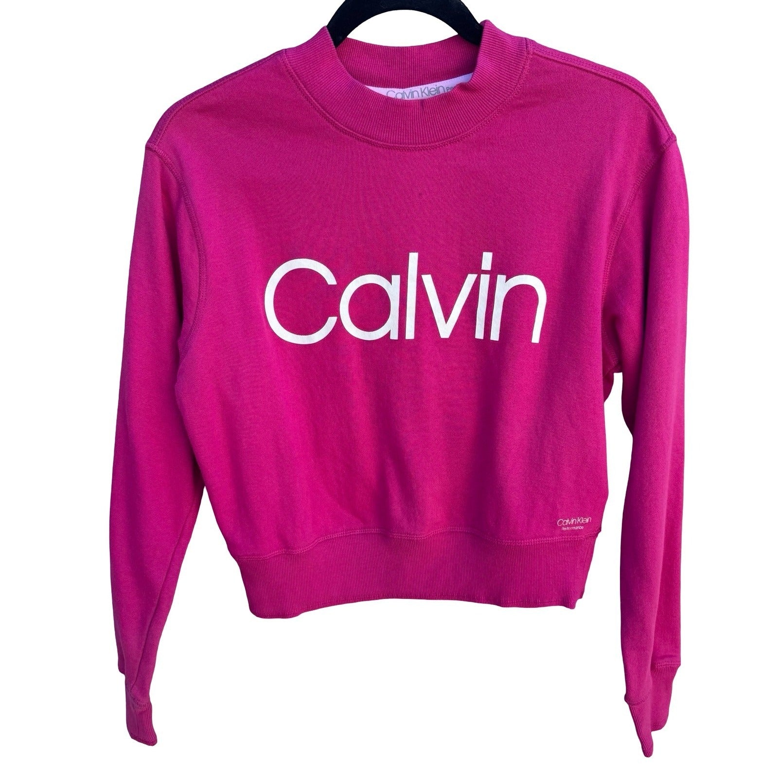 Calvin Klein Performance Womens Magenta Pink Cropped Logo Sweatshirt Size S