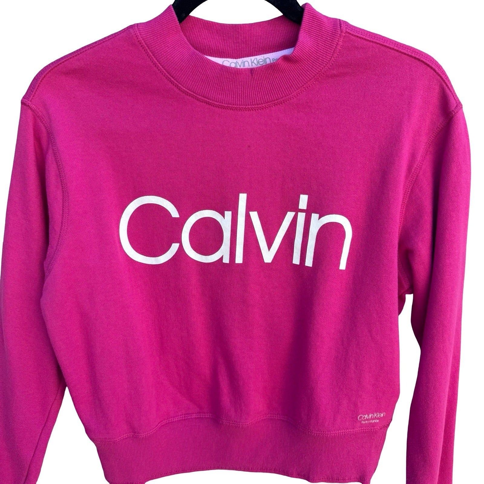 Calvin Klein Performance Womens Magenta Pink Cropped Logo Sweatshirt Size S