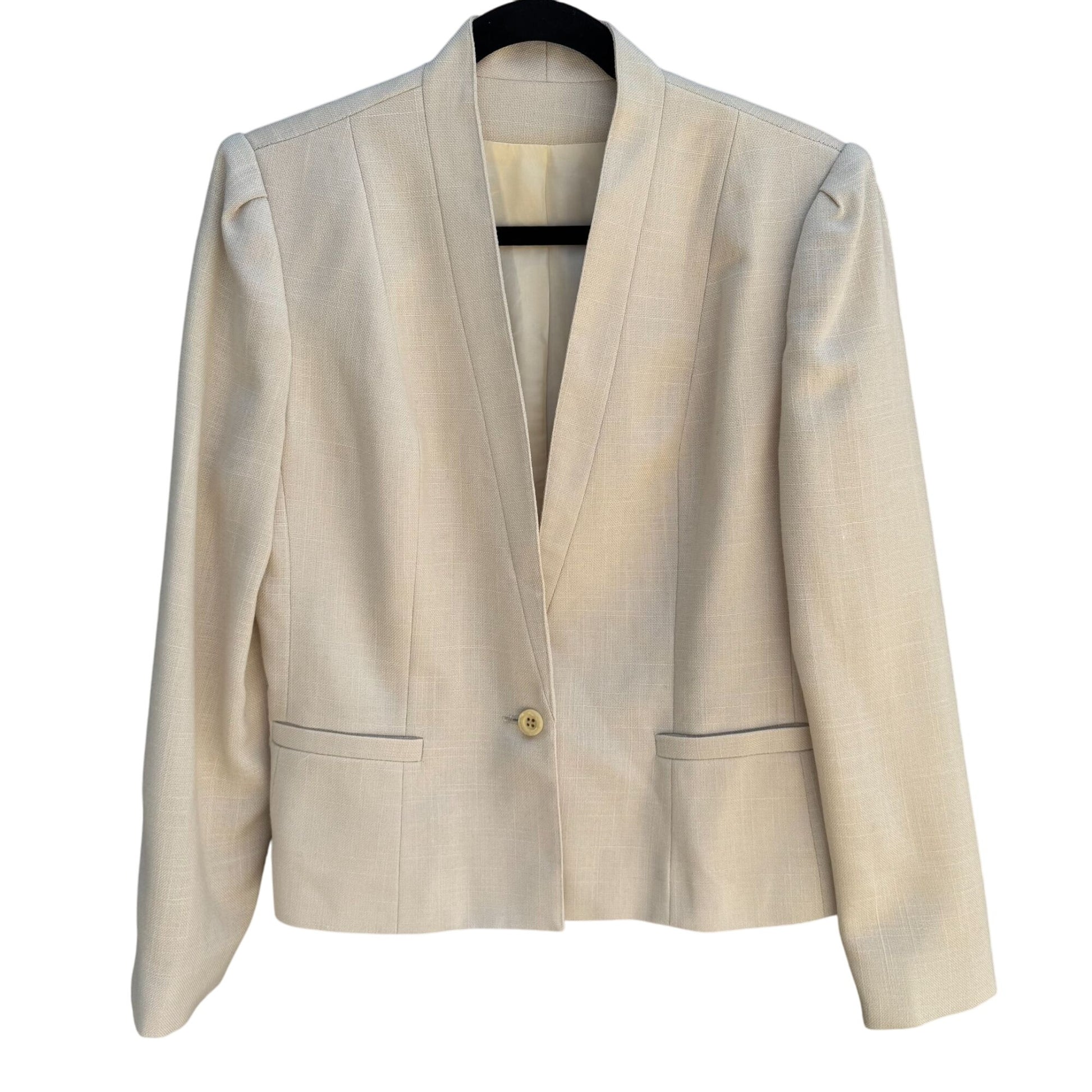 Suits Me Vintage Tan Womens Single Breasted 1 Button Linen Look Blazer Jacket 12