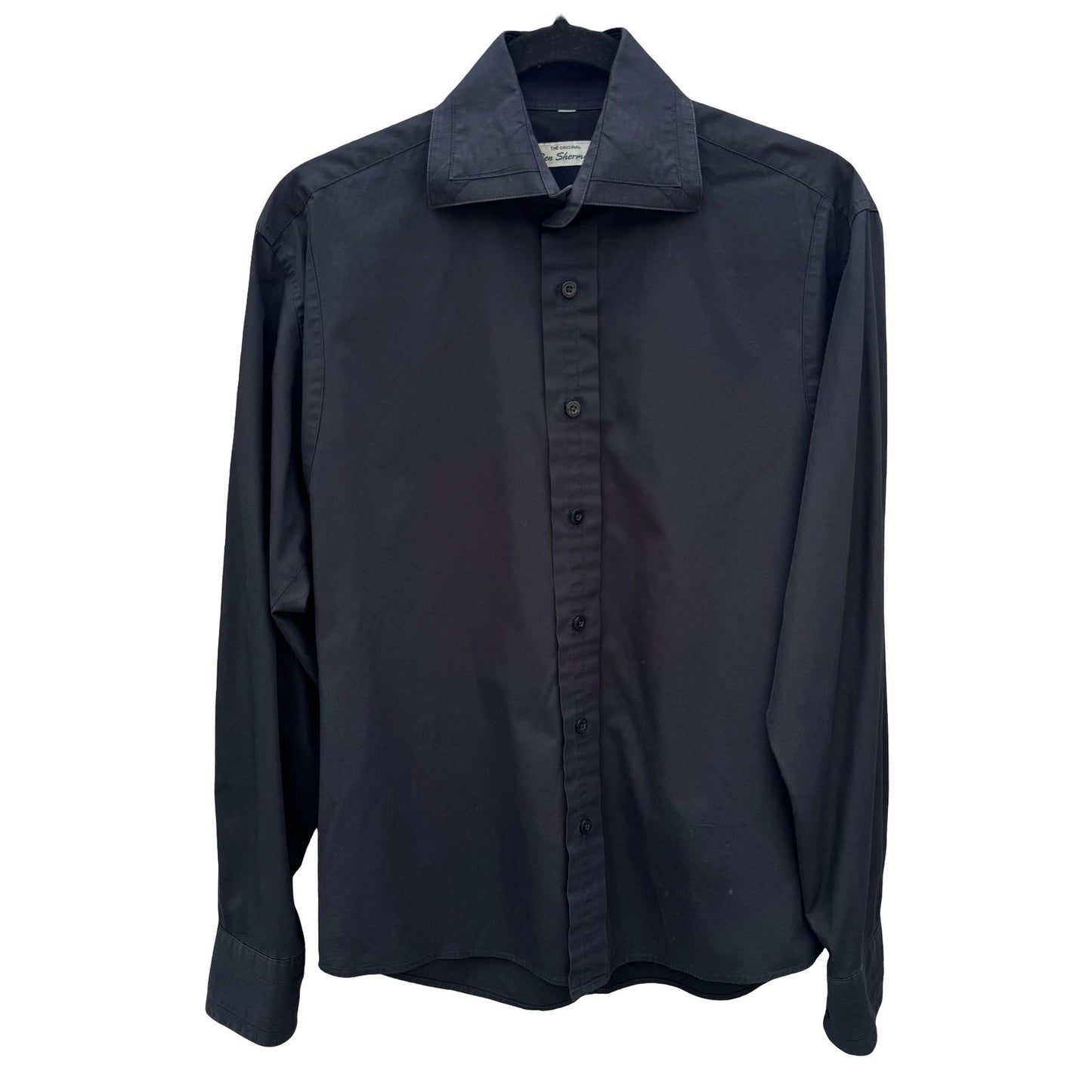 Ben Sherman Mens Black Long Sleeve Button Down Shirt Solid Collared Sharp Fit M