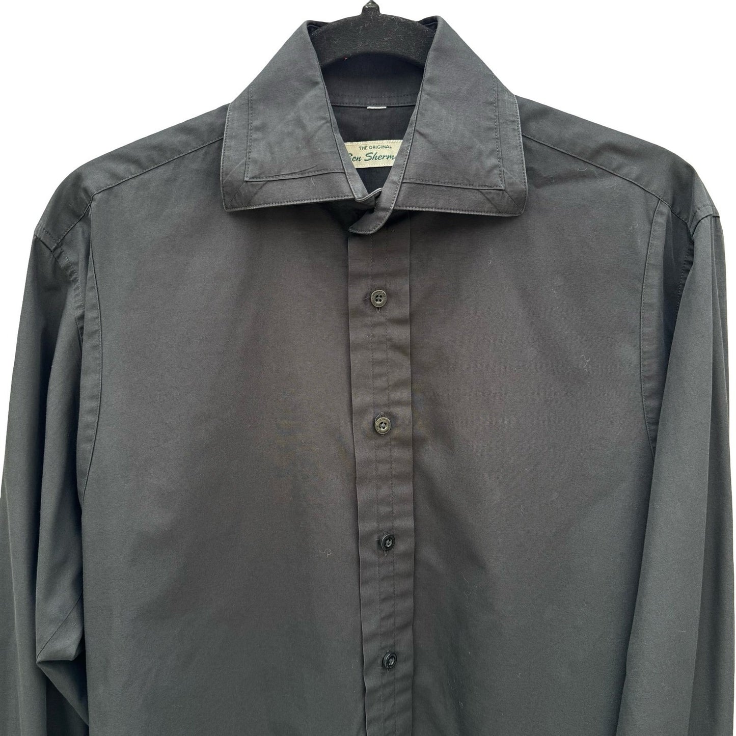 Ben Sherman Mens Black Long Sleeve Button Down Shirt Solid Collared Sharp Fit M