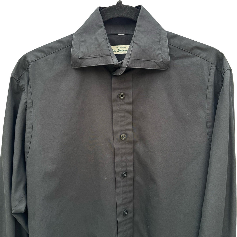 Ben Sherman Mens Black Long Sleeve Button Down Shirt Solid Collared Sharp Fit M