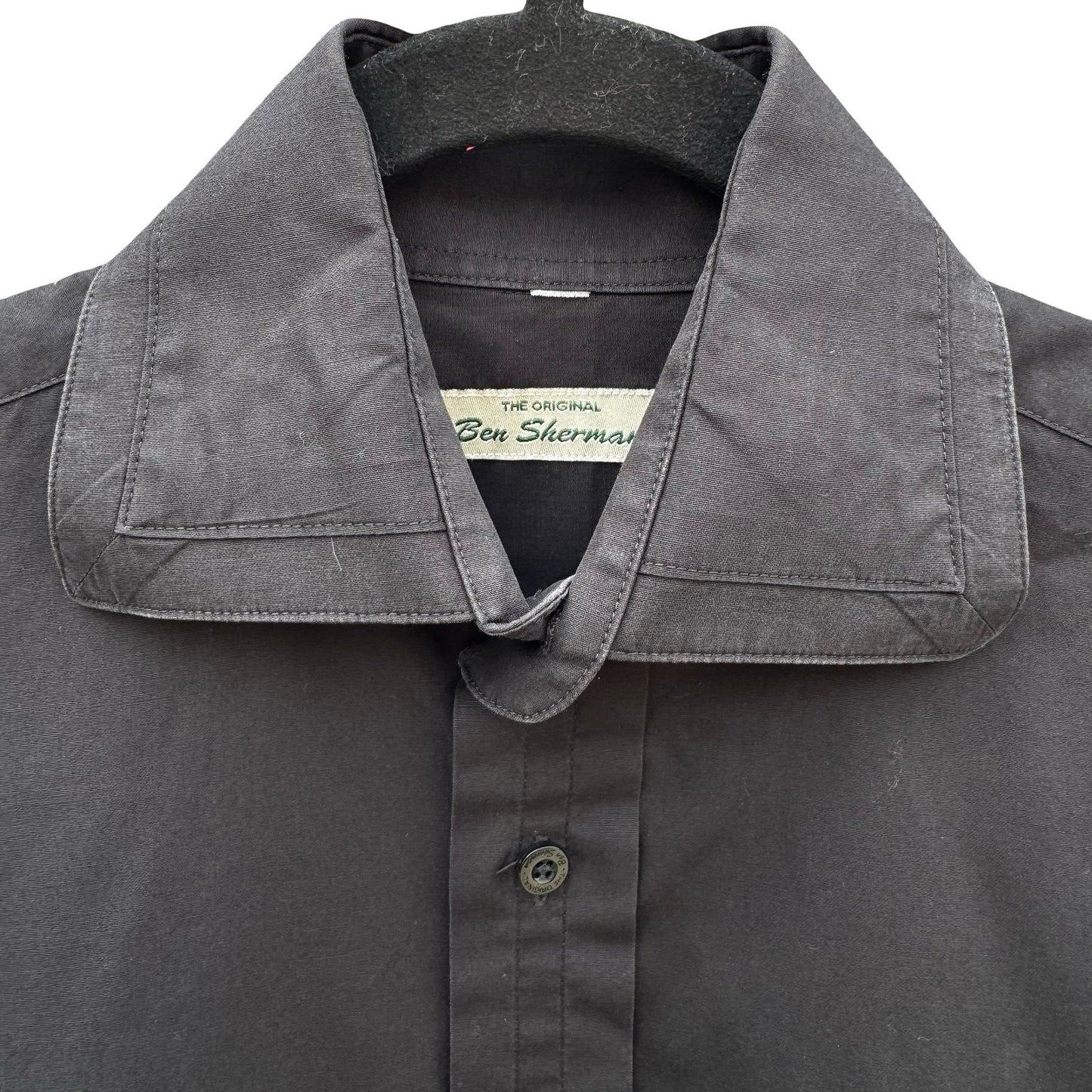 Ben Sherman Mens Black Long Sleeve Button Down Shirt Solid Collared Sharp Fit M