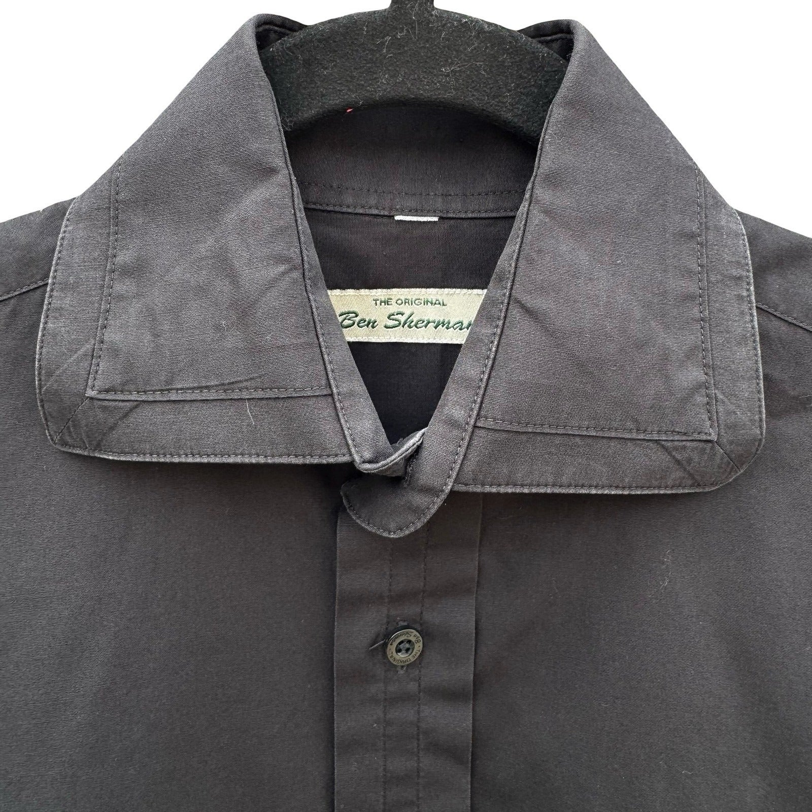 Ben Sherman Mens Black Long Sleeve Button Down Shirt Solid Collared Sharp Fit M