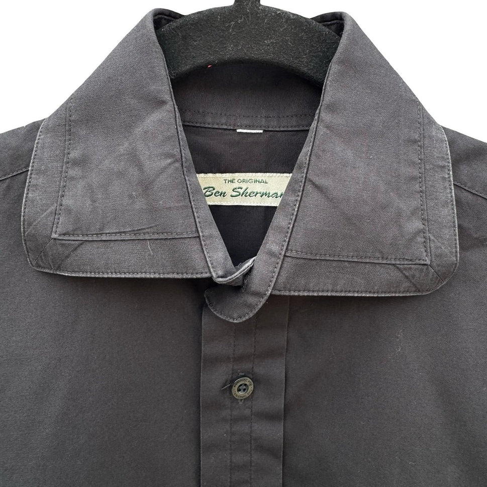 Ben Sherman Mens Black Long Sleeve Button Down Shirt Solid Collared Sharp Fit M