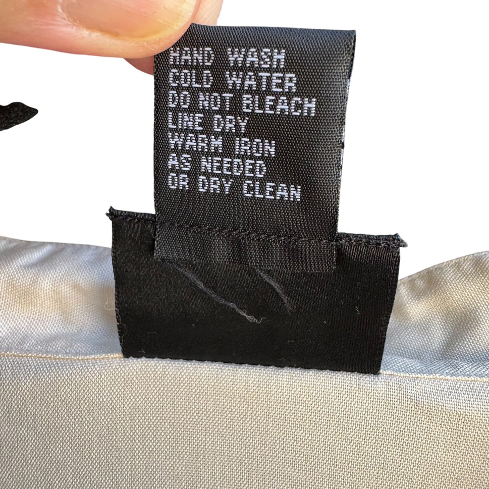 Notations Womens Silk Mandarin Collar Beige 3/4 Sleeve Button-Up Shirt Blouse 2X