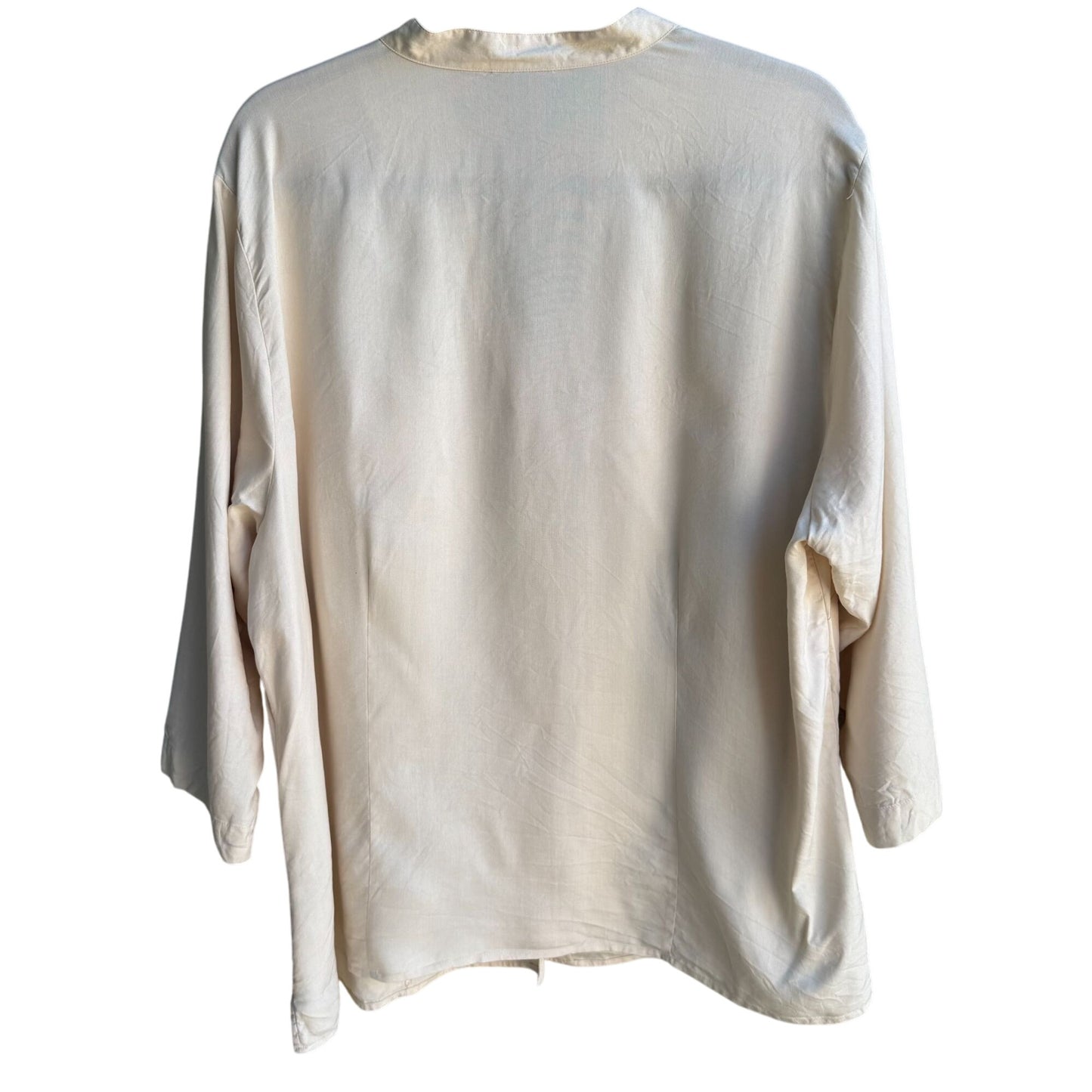 Notations Womens Silk Mandarin Collar Beige 3/4 Sleeve Button-Up Shirt Blouse 2X