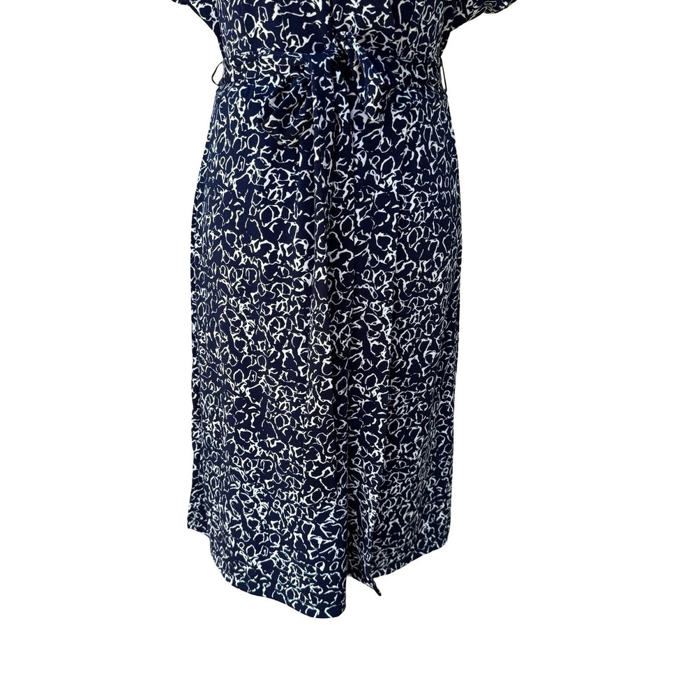 Nicole Miller Preppy Minimalist Abstract Print Faux Wrap Jersey Dress Navy M