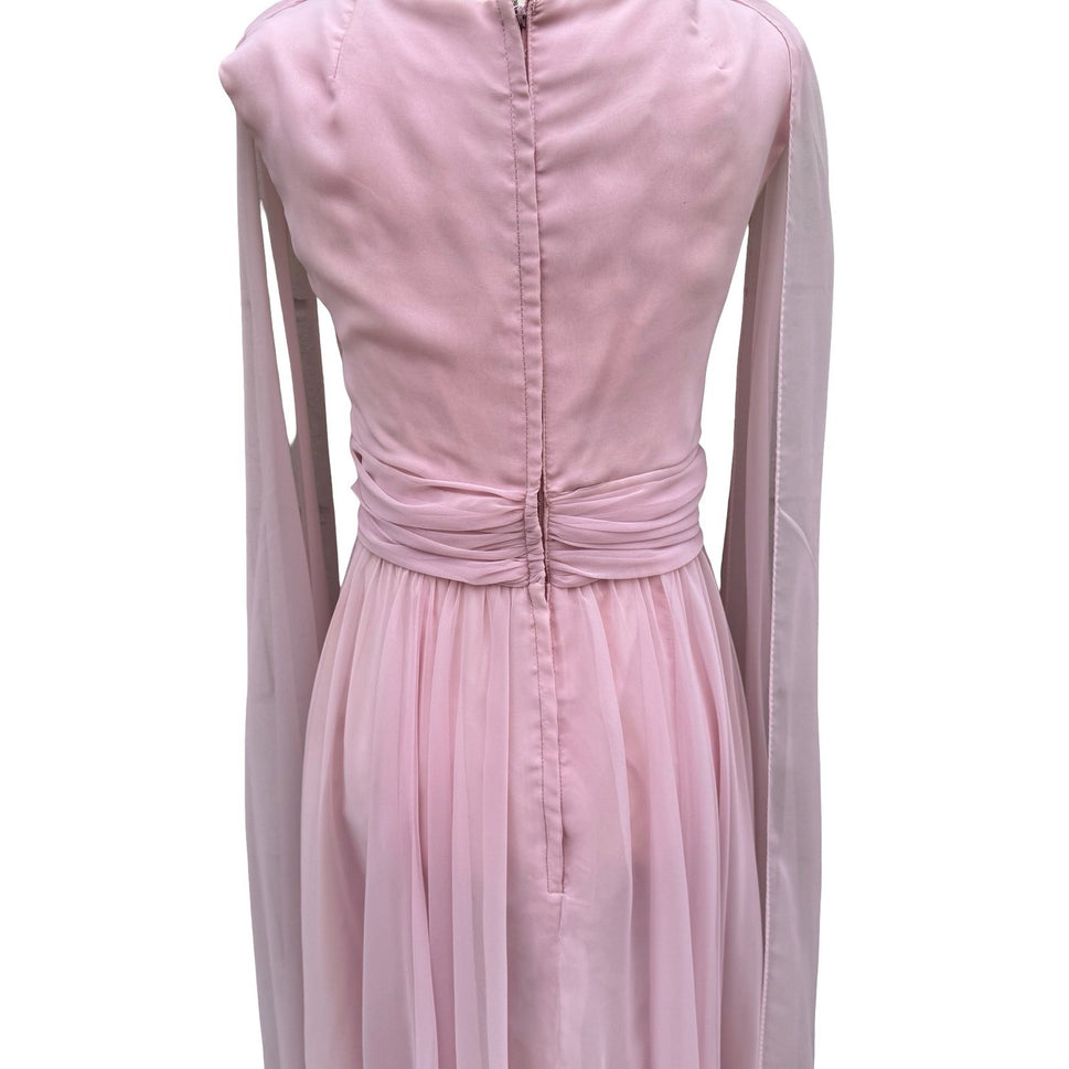 Miss Elliette California Vintage 60s Pink Chiffon Grecian Maxi Dress 2577 Sze XS