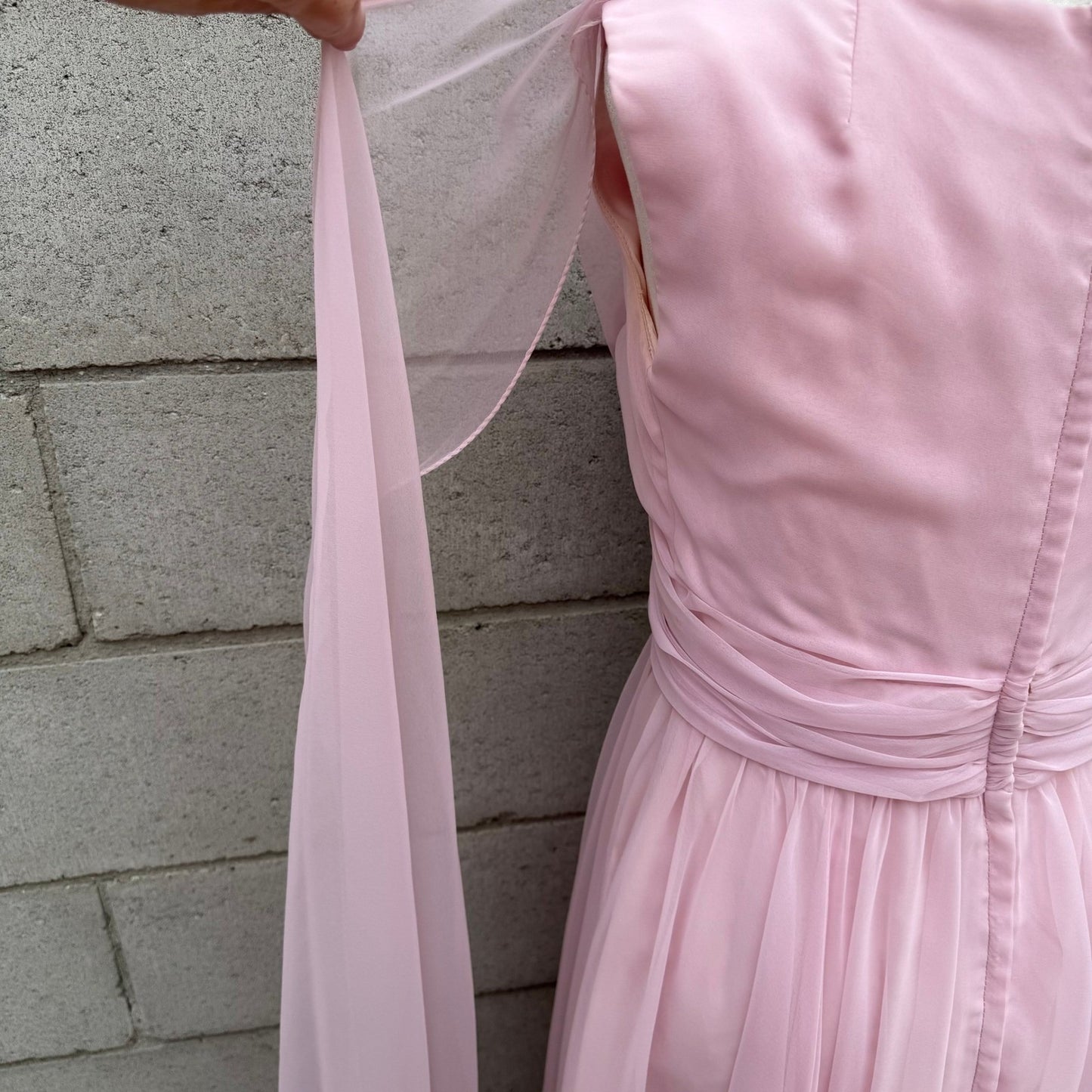 Miss Elliette California Vintage 60s Pink Chiffon Grecian Maxi Dress 2577 Sze XS
