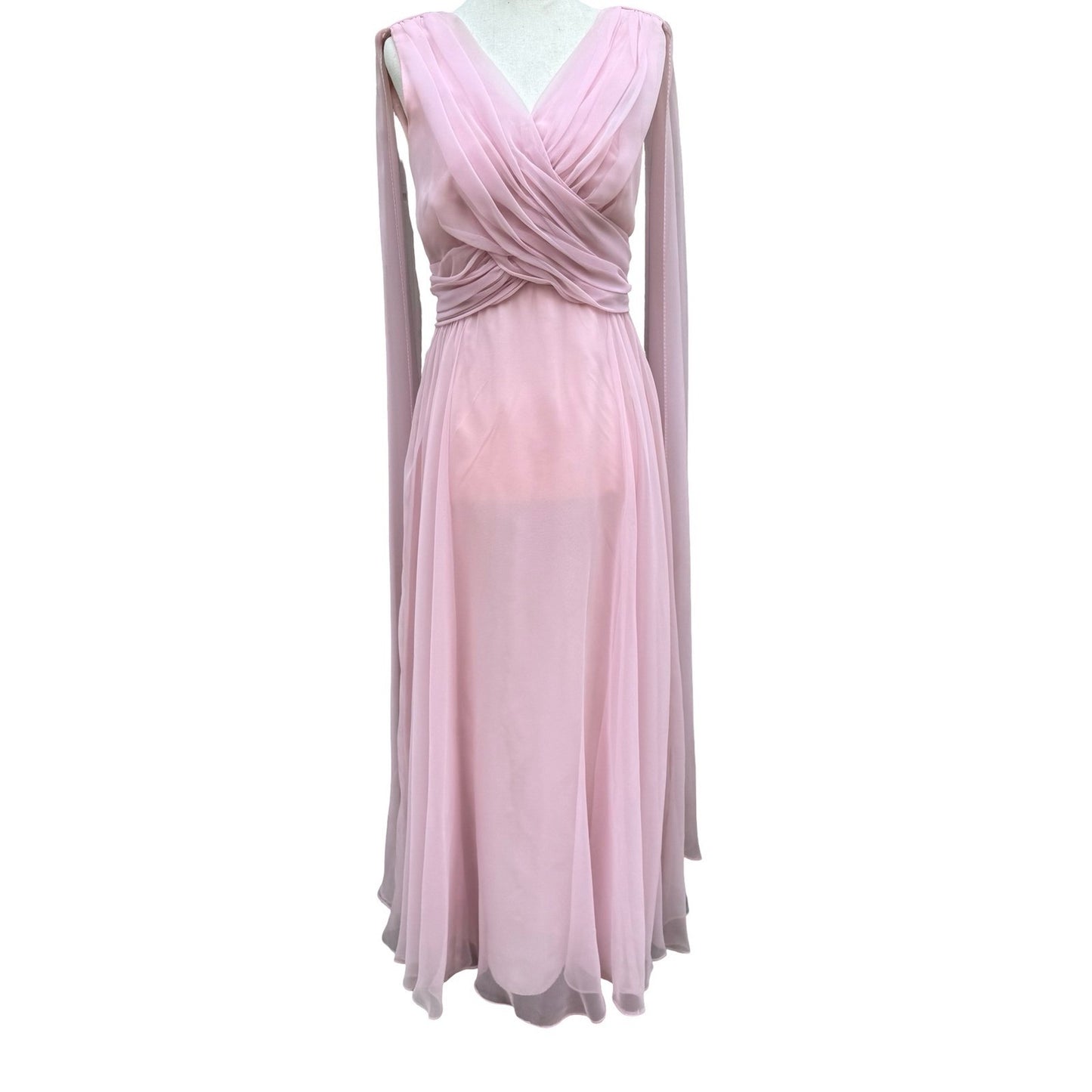 Miss Elliette California Vintage 60s Pink Chiffon Grecian Maxi Dress 2577 Sze XS