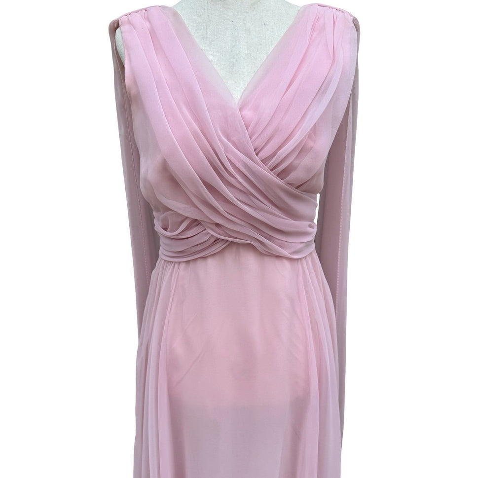 Miss Elliette California Vintage 60s Pink Chiffon Grecian Maxi Dress 2577 Sze XS