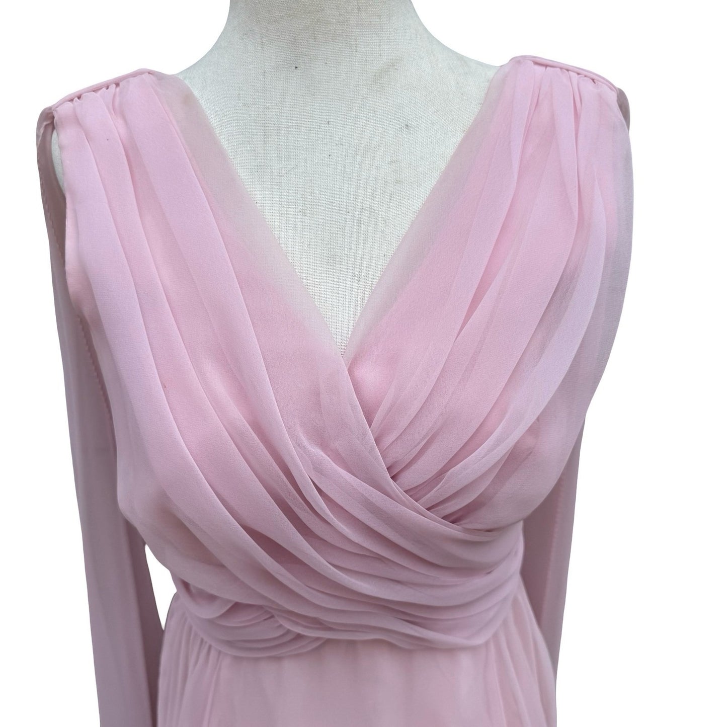 Miss Elliette California Vintage 60s Pink Chiffon Grecian Maxi Dress 2577 Sze XS
