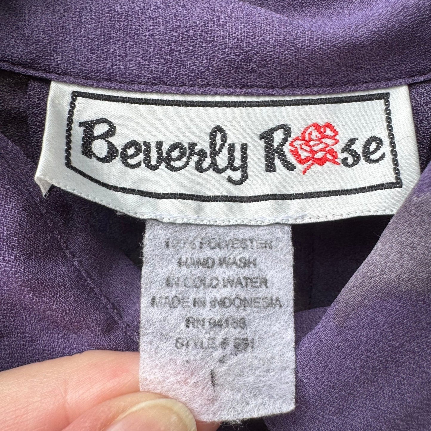 Beverly Rose Vintage 80s Art To Wear Purple Abstract Landscape Print Blouse L