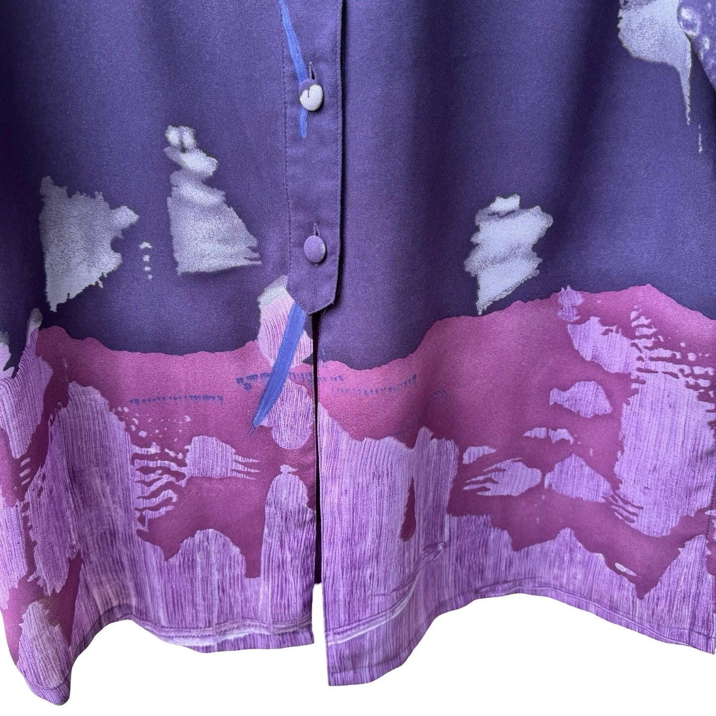 Beverly Rose Vintage 80s Art To Wear Purple Abstract Landscape Print Blouse L