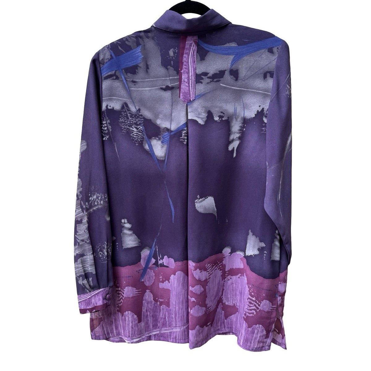 Beverly Rose Vintage 80s Art To Wear Purple Abstract Landscape Print Blouse L