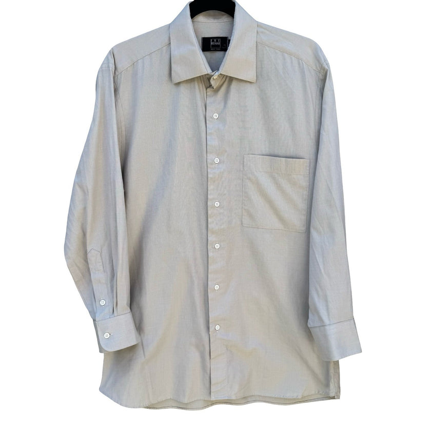 Ike Behar New York Mens Tan Micro Check Dress Shirt 15.5 34 Spread Collar Pocket