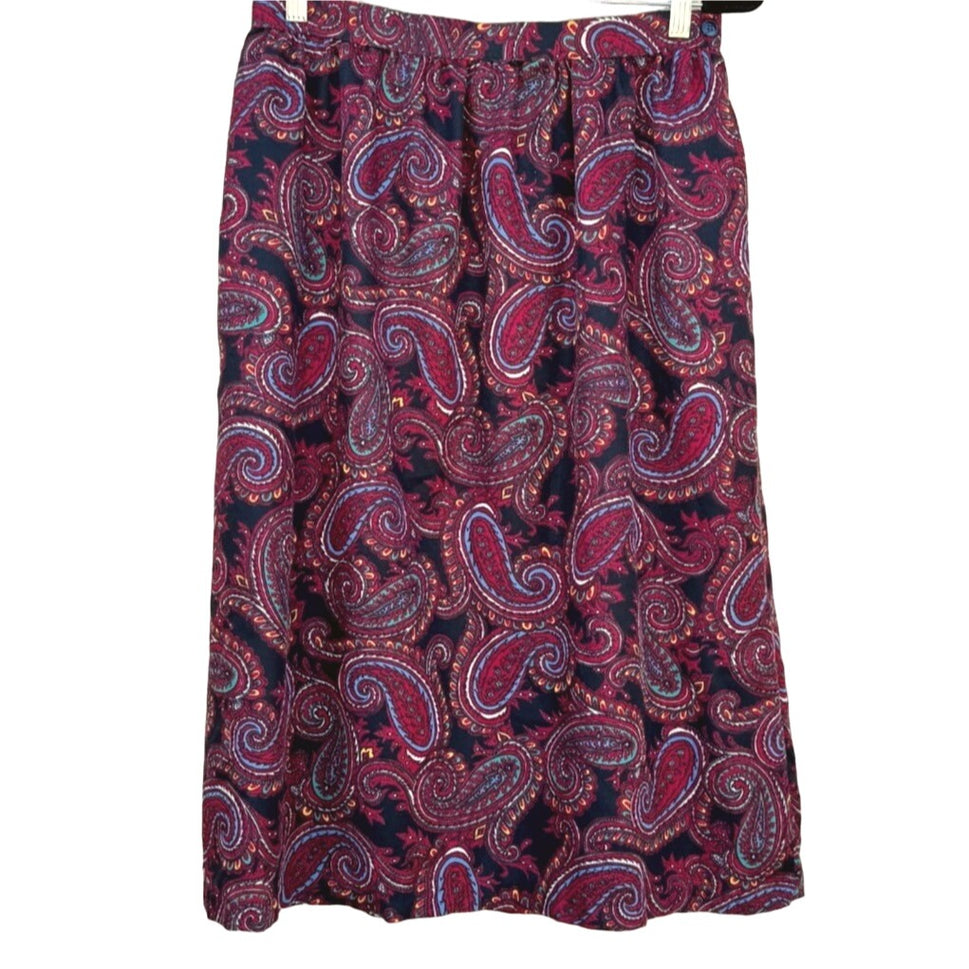 Motivation Russ Togs Vintage Paisley Cottage Grandma Boho Midi Skirt - Women's L