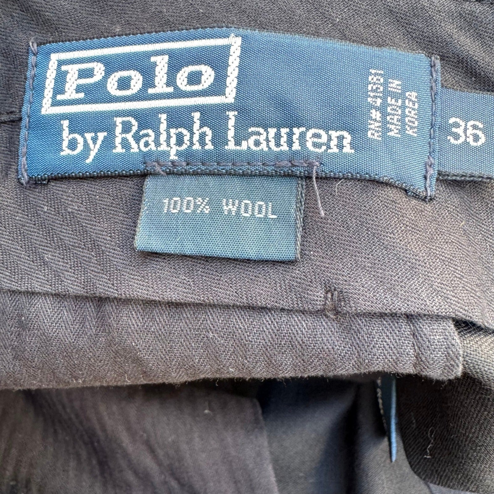 Polo Ralph Lauren Vintage 90s Mens Black 100% Wool Pleated Dress Pants Size 36