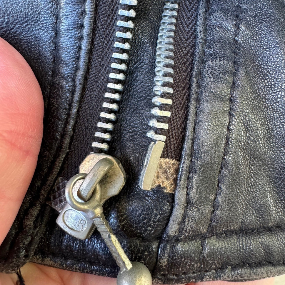 Plantation Vintage Grunge Rocker Belted Distressed Biker Moto Jacket ZIPPER FLAW