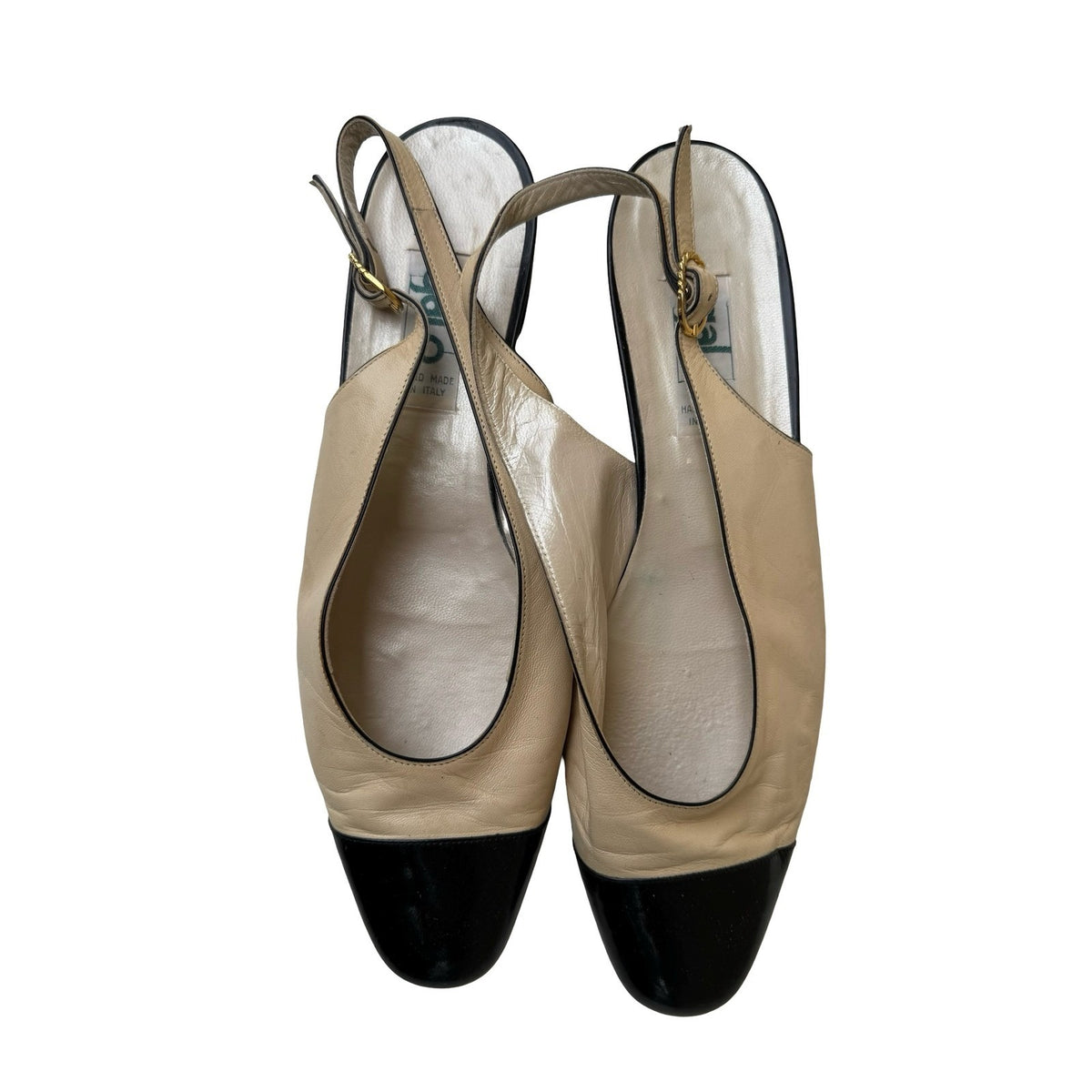 Galo Vintage Two Tone Old Money Cap Toe Leather Slingback Pumps Cream Womens 42