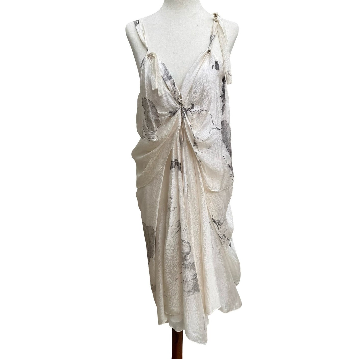 Sharon Wauchob French Silk Ethereal Avant Garde Draped Midi Dress Abstract Print