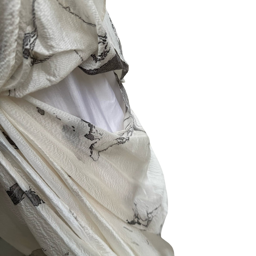 Sharon Wauchob French Silk Ethereal Avant Garde Draped Midi Dress Abstract Print