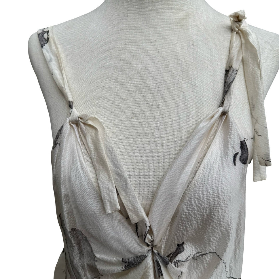 Sharon Wauchob French Silk Ethereal Avant Garde Draped Midi Dress Abstract Print