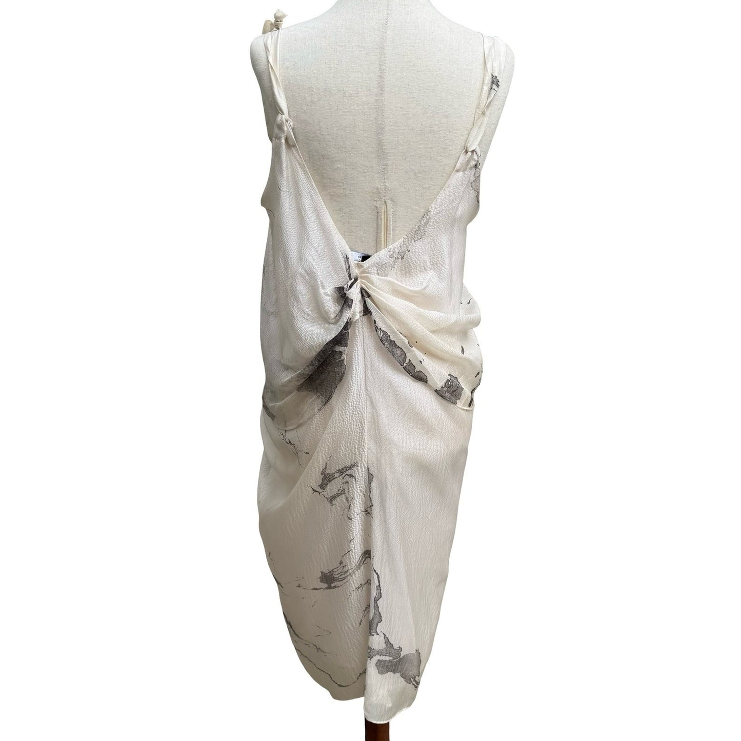 Sharon Wauchob French Silk Ethereal Avant Garde Draped Midi Dress Abstract Print