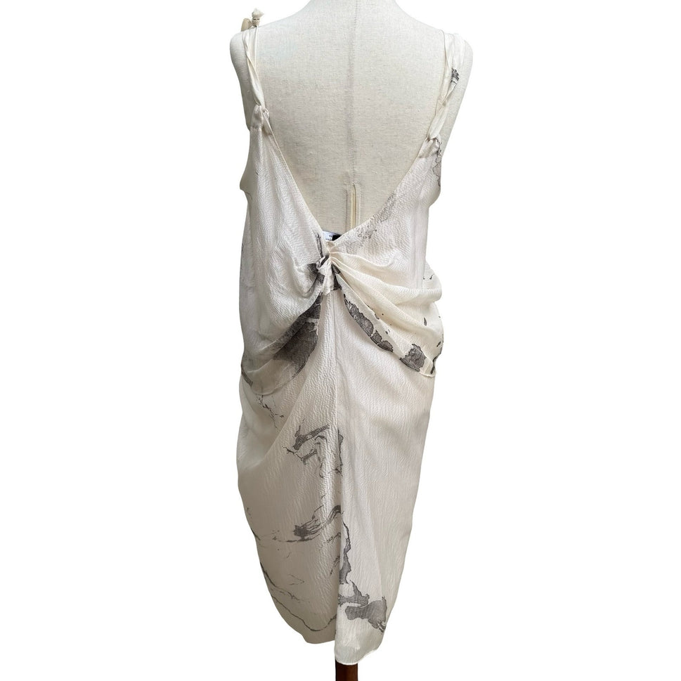 Sharon Wauchob French Silk Ethereal Avant Garde Draped Midi Dress Abstract Print