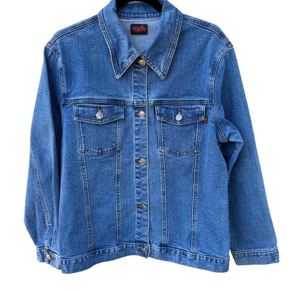 Street Vibes Vintage Womens Blue Denim Trucker Button Closure Pockets Jacket XL