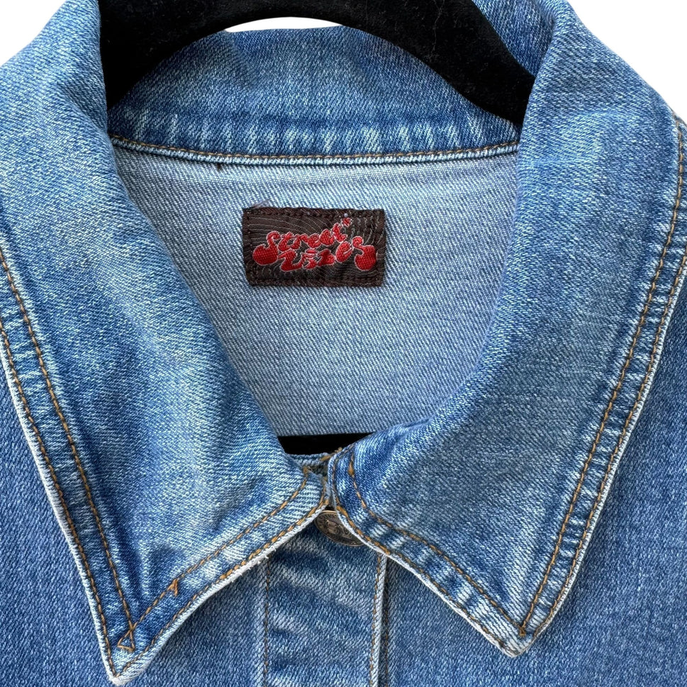 Street Vibes Vintage Womens Blue Denim Trucker Button Closure Pockets Jacket XL