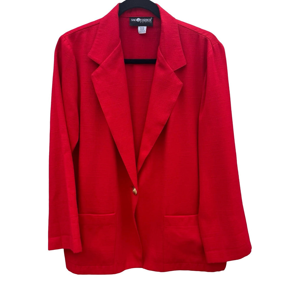 Sag Harbor Vintage 80s 90s Red Single Button Blazer Jacket Textured Size 10P