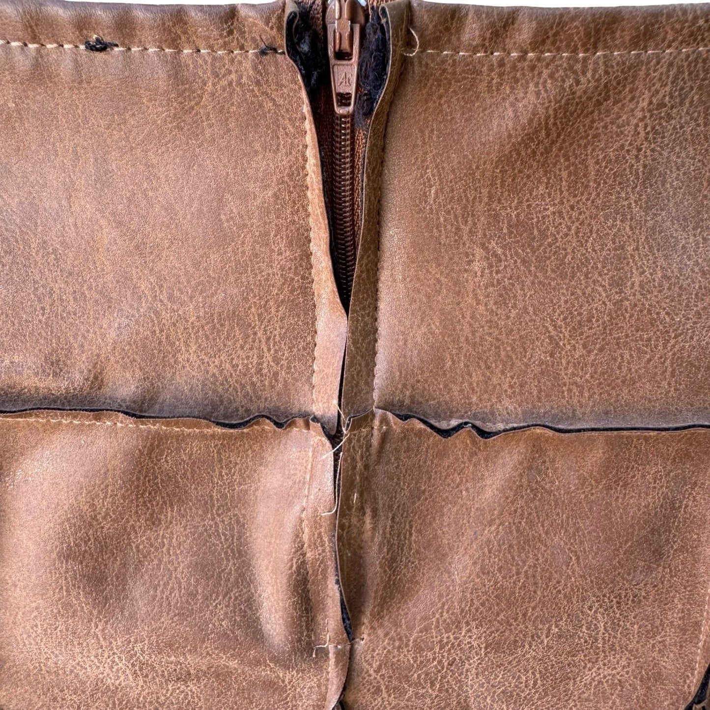 Picasso Y2K Grunge Punk Faux Leather Raw Edge Paneled Pleated Mini Skirt Brown L