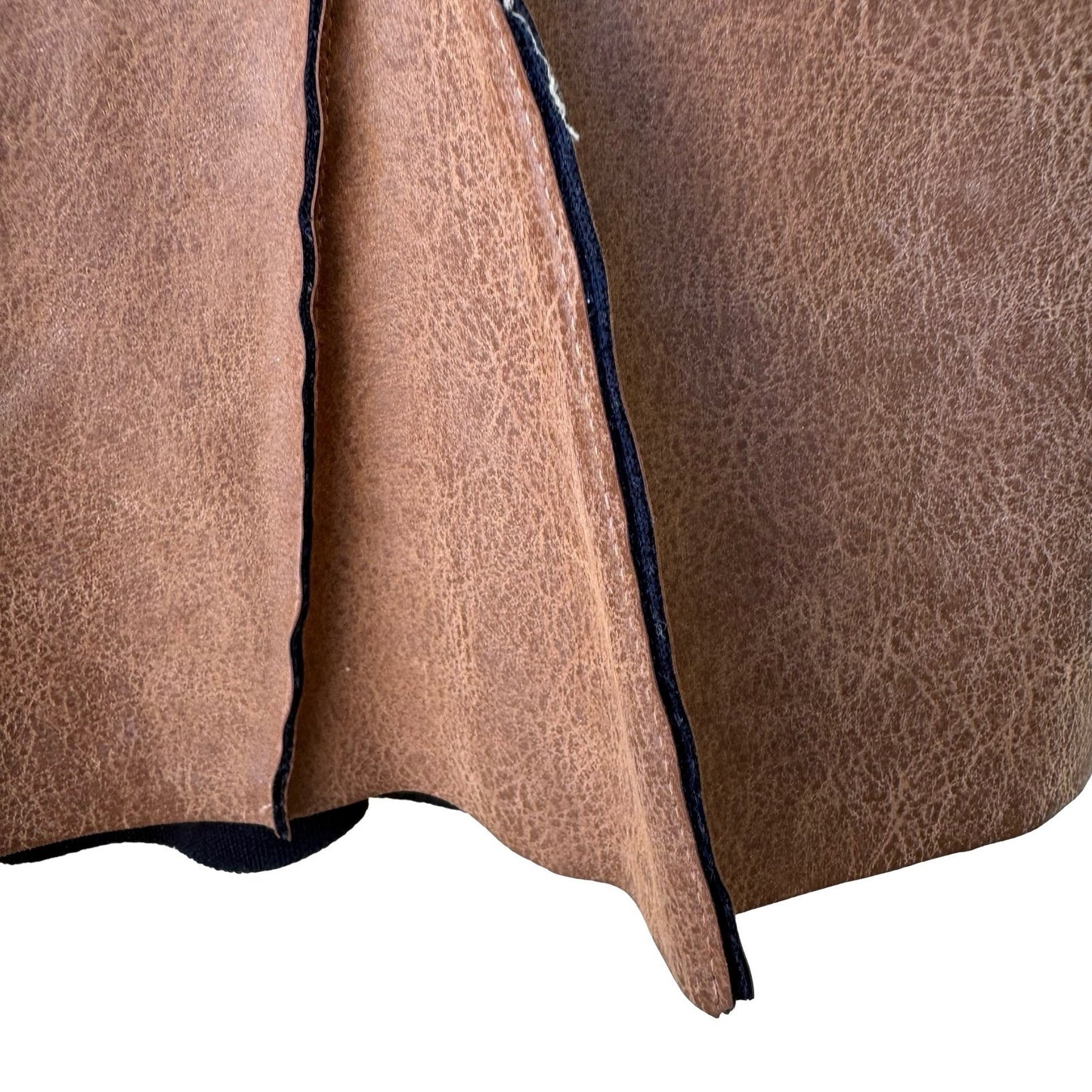 Picasso Y2K Grunge Punk Faux Leather Raw Edge Paneled Pleated Mini Skirt Brown L