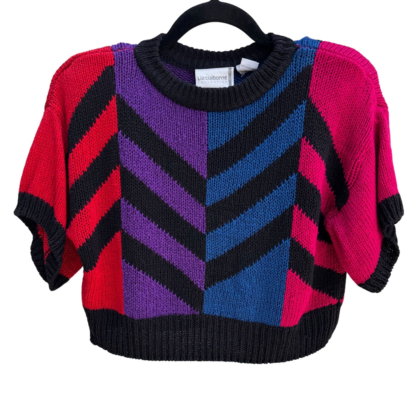 Liz Claiborne Petite Vintage Cropped Chevron Short Sleeve Silk Blend Sweater P