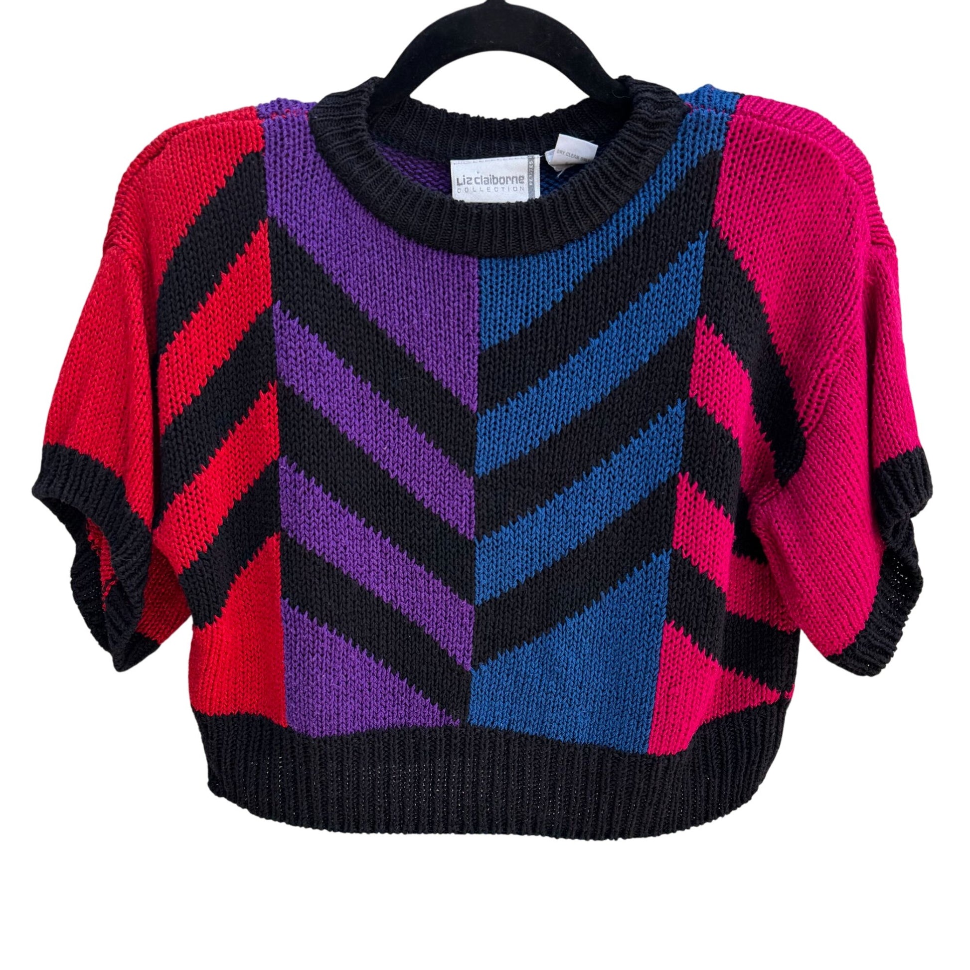 Liz Claiborne Petite Vintage Cropped Chevron Short Sleeve Silk Blend Sweater P