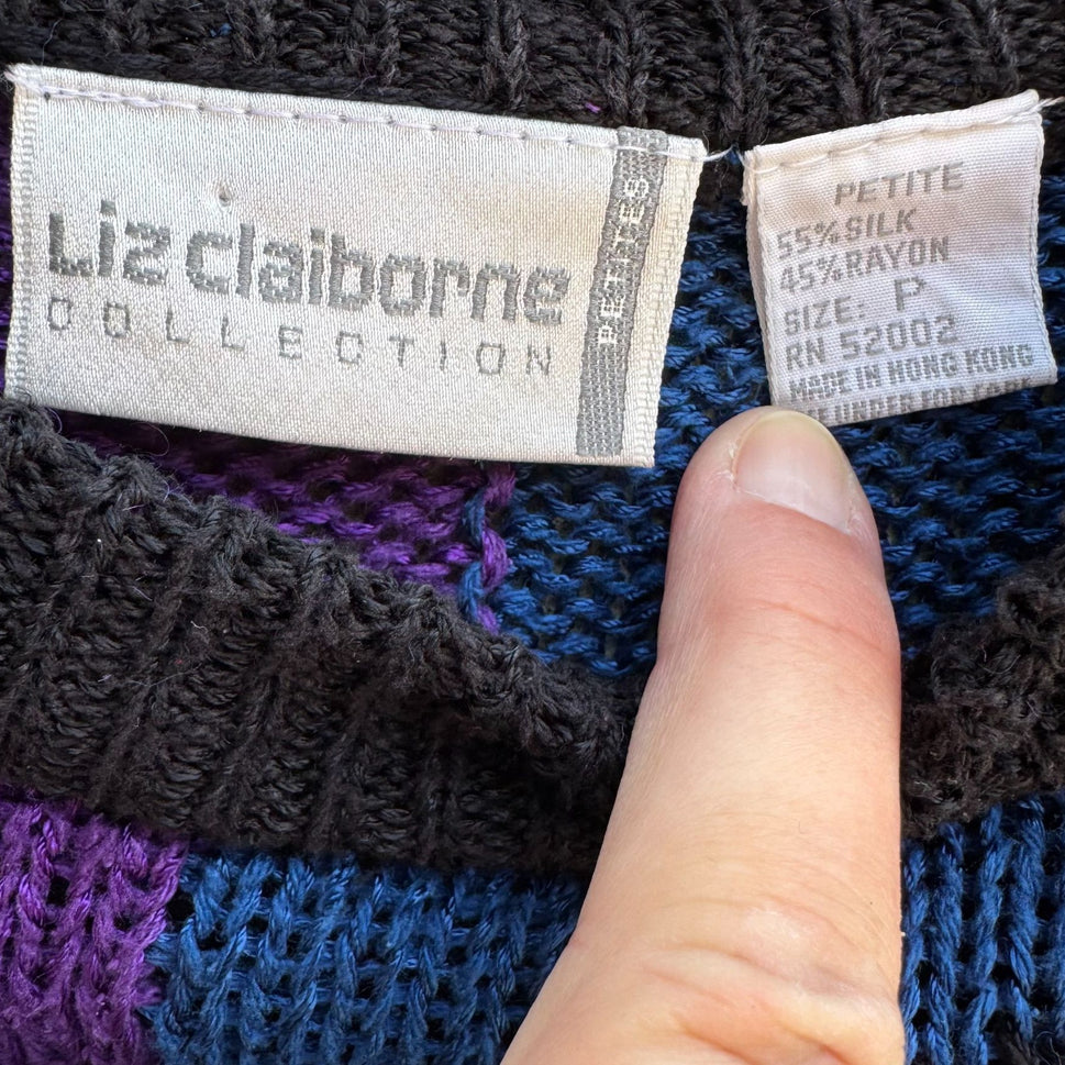 Liz Claiborne Petite Vintage Cropped Chevron Short Sleeve Silk Blend Sweater P