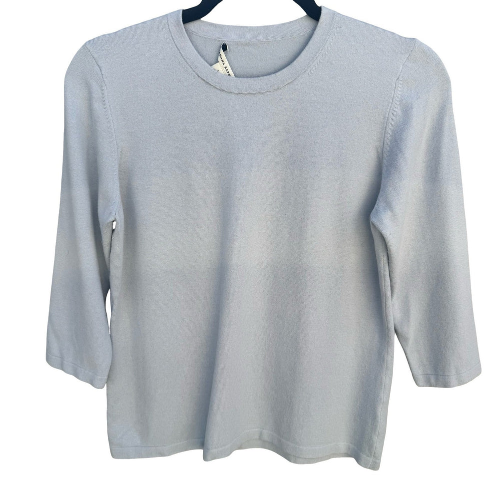 Banana Republic Womens Silk Blend 3/4 Sleeve Crew Neck Sweater Light Blue L