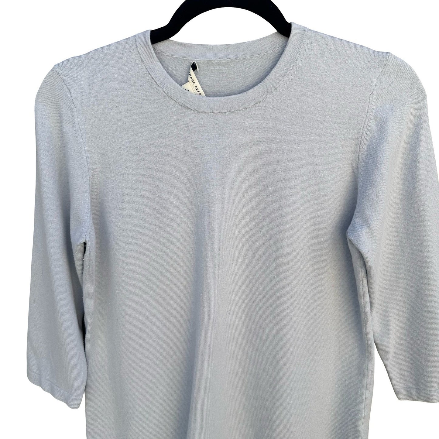 Banana Republic Womens Silk Blend 3/4 Sleeve Crew Neck Sweater Light Blue L