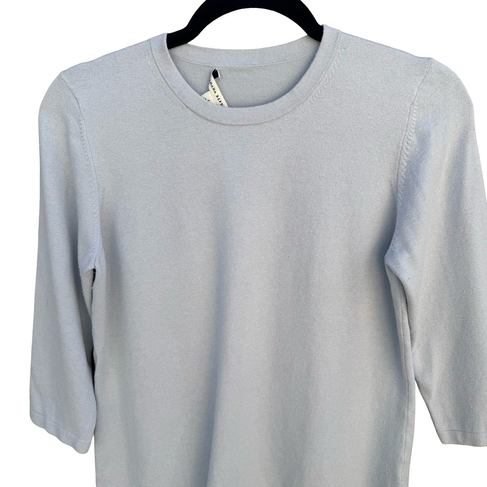 Banana Republic Womens Silk Blend 3/4 Sleeve Crew Neck Sweater Light Blue L