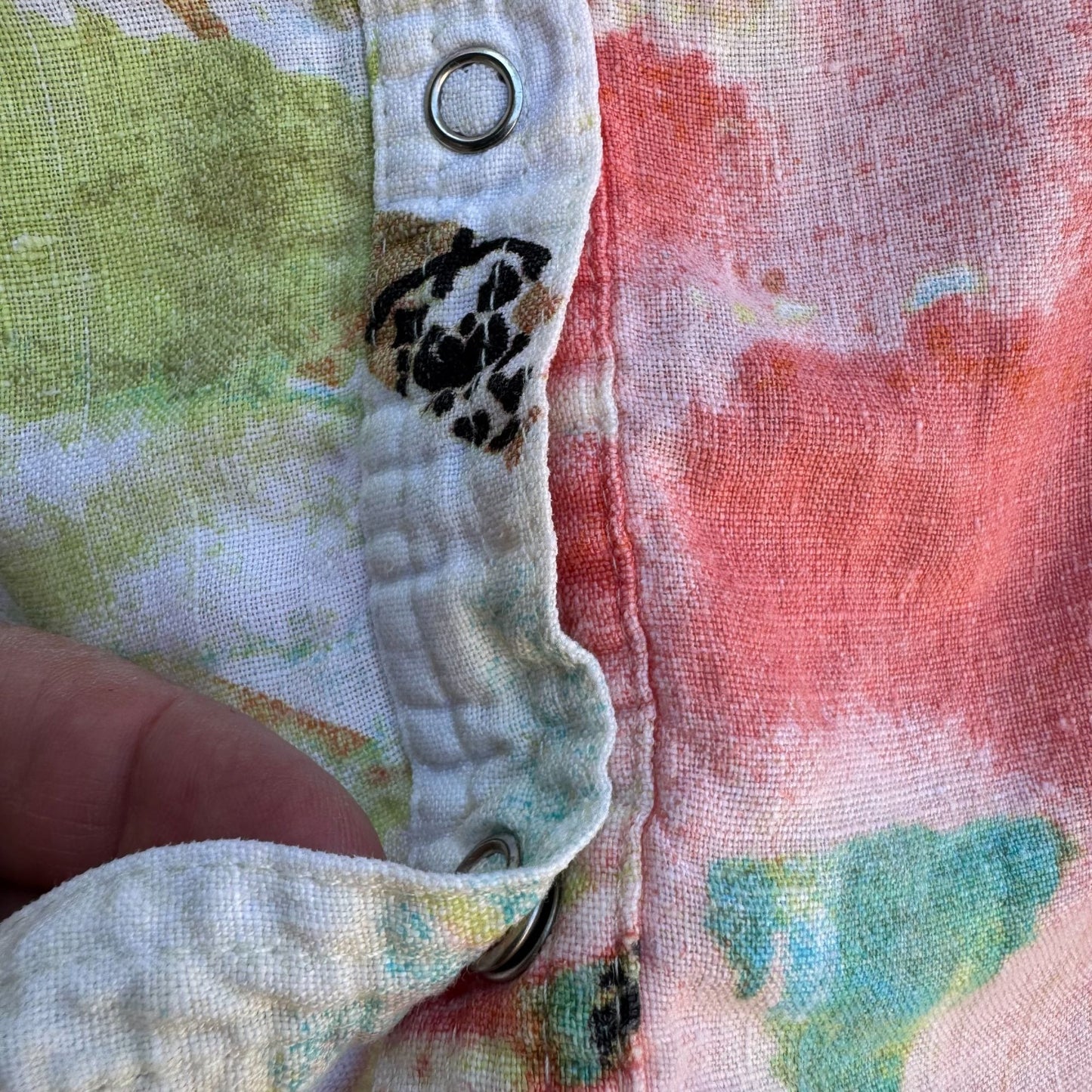 Chicos Vintage Womens Linen Pastel Floral Snap Button Long Sleeve Summer Shirt A