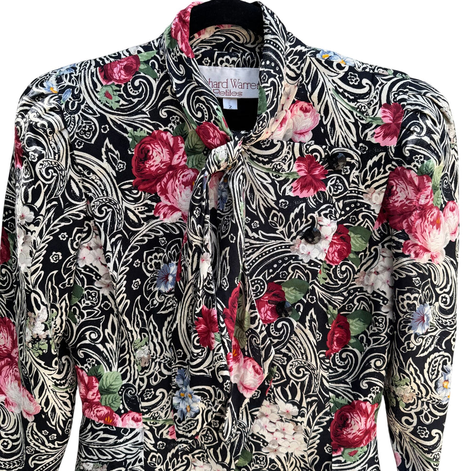 Richard Warren Petites Vintage Floral Print Long-Sleeve Tie Neck Peplum Blazer 2